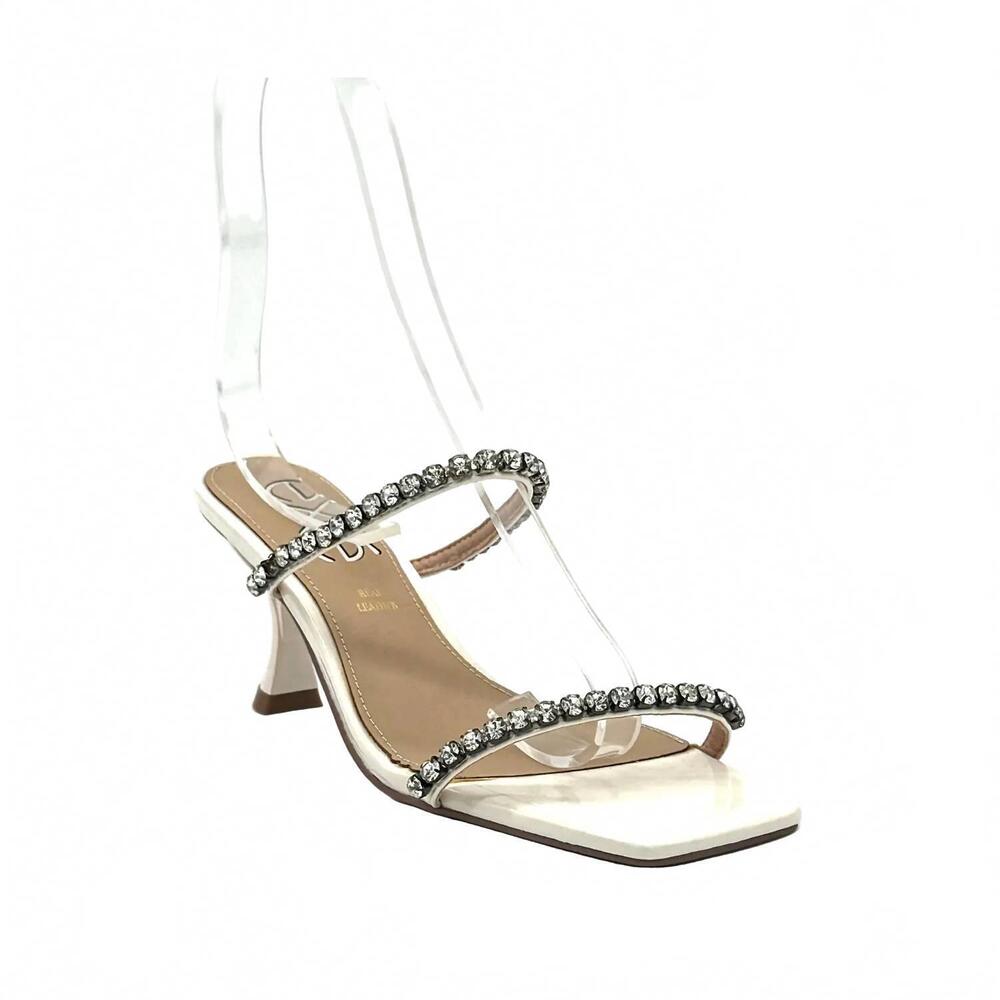 NEW EXE women's rhinestone double-strap heeled sandal in beige